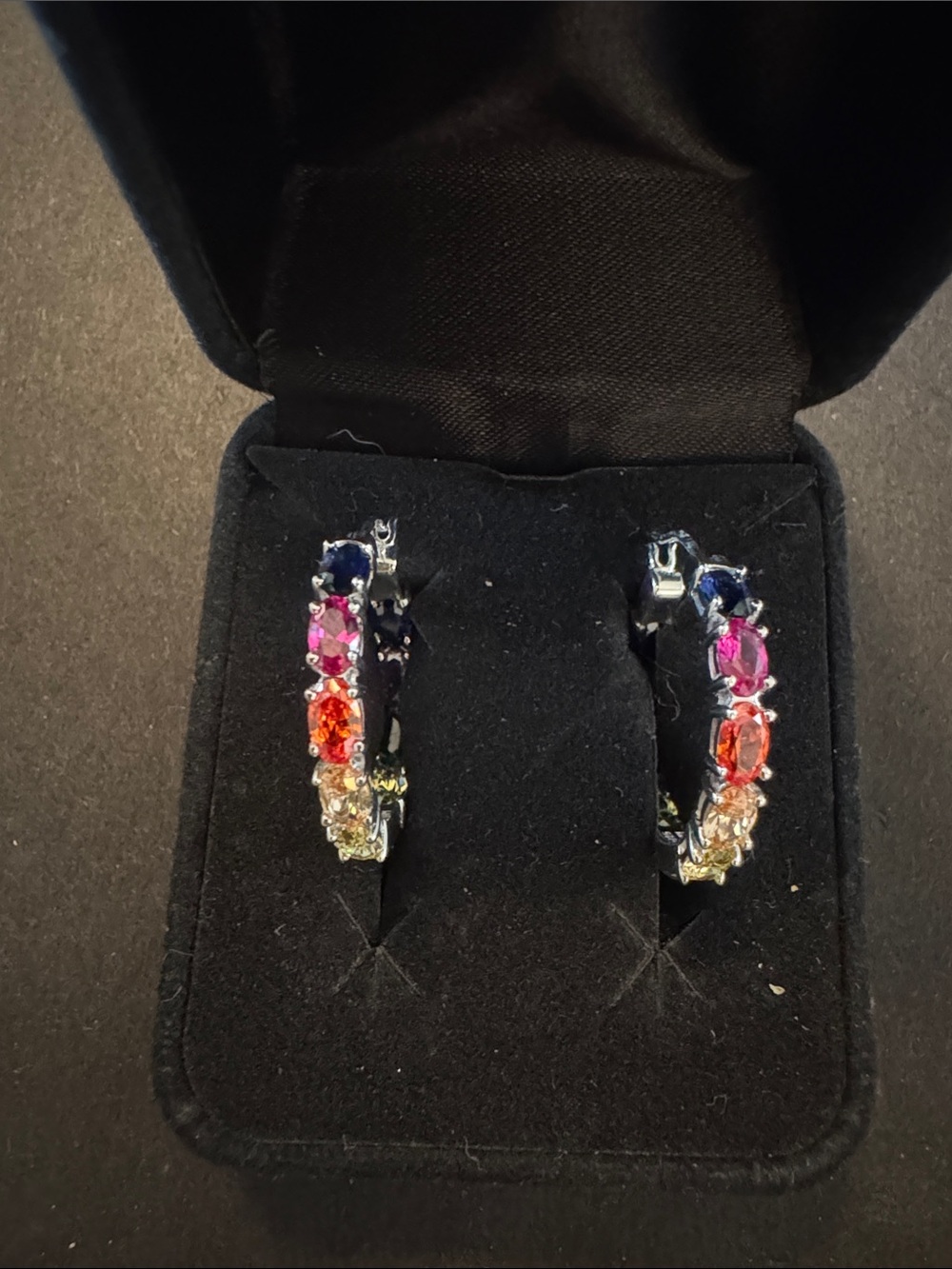 Helzberg Multi-Color Gemstone Hoop Earrings - Women Jewelry sterling silver